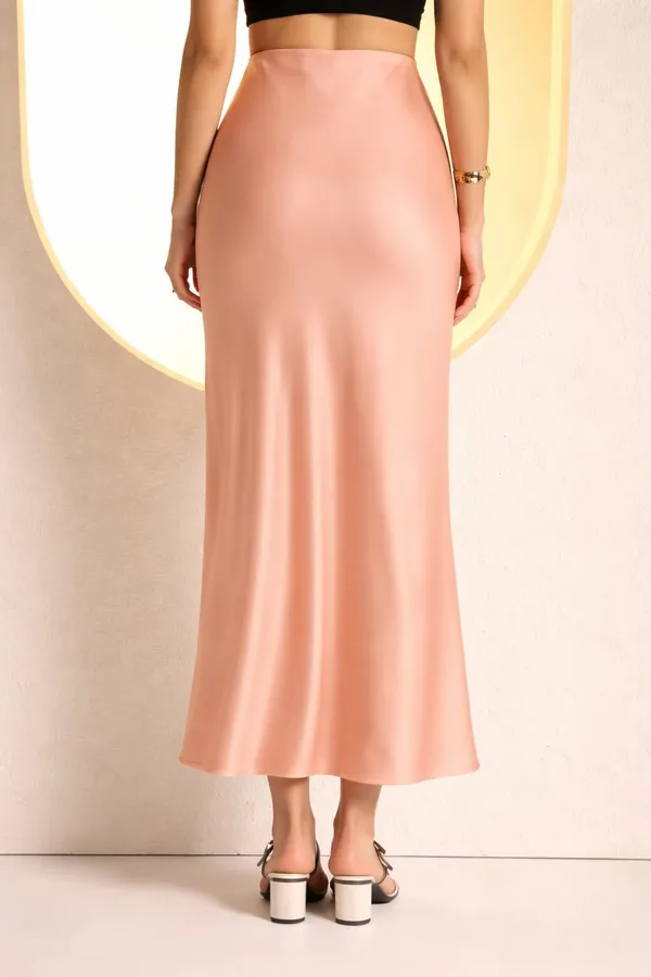 Zastraa_Women_Pink_Satin_Midi_Flared_Skirt