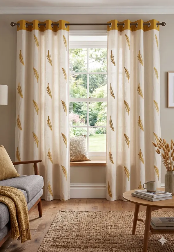 Pack_of_2_Cotton_Yellow_Adornado_leaf_embroidery_Collection_Curtain_Set_for_Window_and_Door