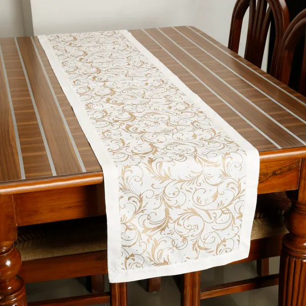 Pack_of_5,_7_&_9_Pieces_Cotton_White_Gold_Printed_Table_Runner_With_Place_Mat_for_Dining_&_Center_Table