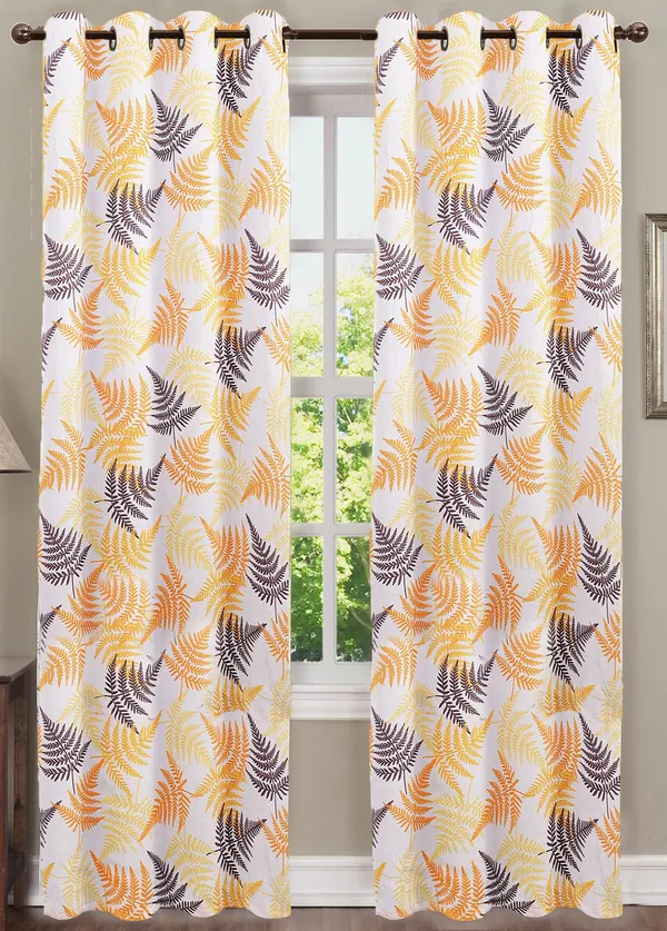 Pack_of_3_Pieces_Cotton_Saftey_Orange_Rosy_Reflections_Printed_Eyelet_Curtain_Set_For_Bedroom_and_Living_Room