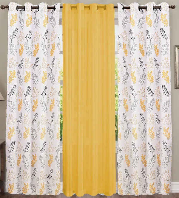 Pack_of_3_Pieces_Cotton_Cyber_Mustard_Bloom_Bliss_Printed_Collection_Eyelet_Curtain_Set_For_Bedroom_and_Living_Room