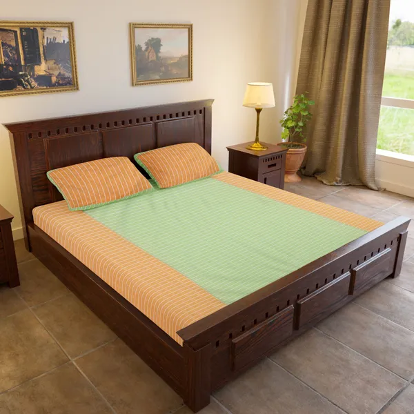 Pack_of_2_&_3_Pieces_PolyCotton_Yellow_Green_Check_Reflection_Bedsheet_Collection_With_Pillow_Cover-For_Bedroom
