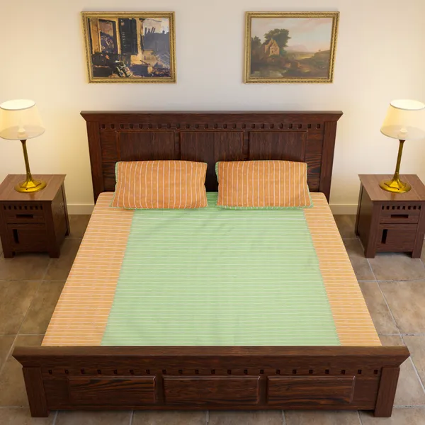 Pack_of_2_&_3_Pieces_PolyCotton_Yellow_Green_Check_Reflection_Bedsheet_Collection_With_Pillow_Cover-For_Bedroom