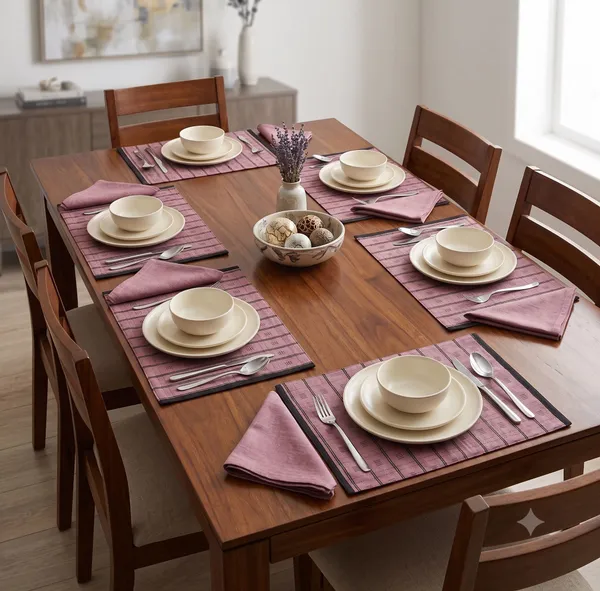 Pack_of_18_Piece_Cotton_Purple_Check_Reflection_Collection_Place_Mat_With_Napkin-For_Dinning_Table,_Center_Room_and_Kitchen