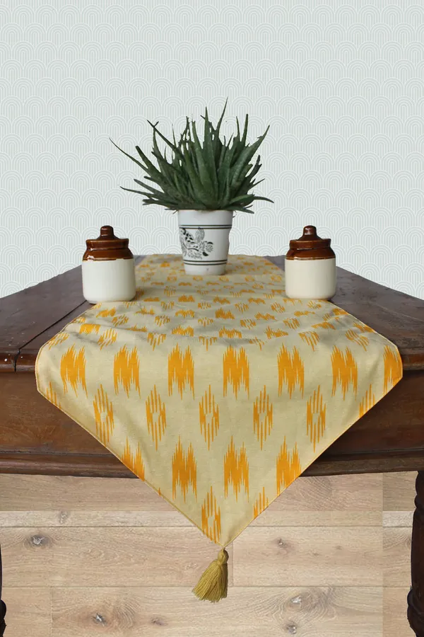 Pack_of_1_Piece_Cotton_Yellow_Pochampaaly_Weave_Ikat_Printed_Collection_Table_Runner-For_Dining_&_Center_Table