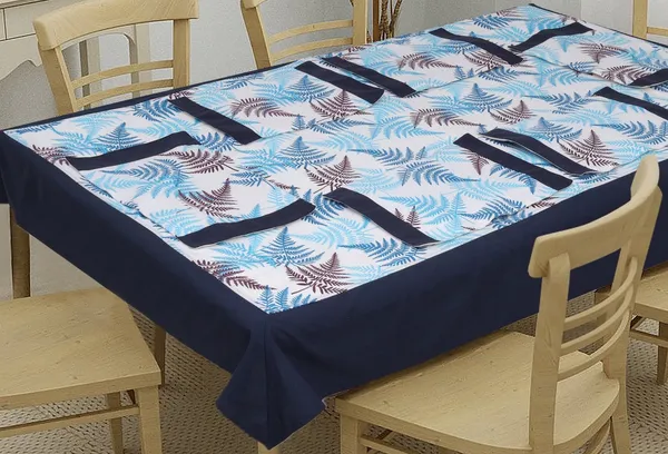 Pack_of_5,7_&_9_Cotton_Blue_Tropical_Leaf_Collection_Table_Cover_With_Place_Mat-for_Dining_and_Center_Table
