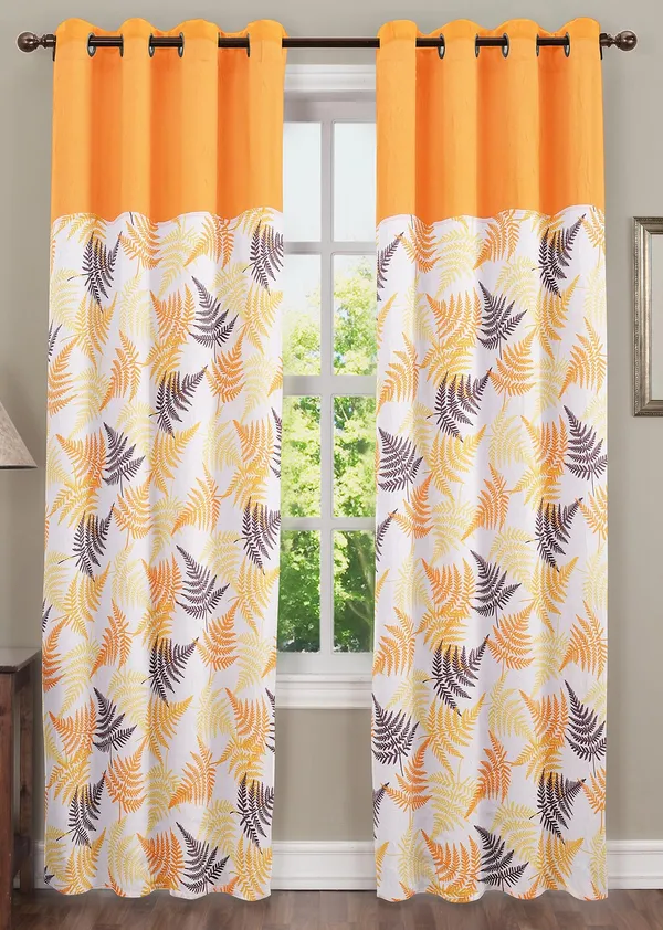 Pack_of_2_Pieces_Cotton_Orange_Tropical_Leaf_Printed_Eyelet_Curtain_Set_for_Window_and_Door