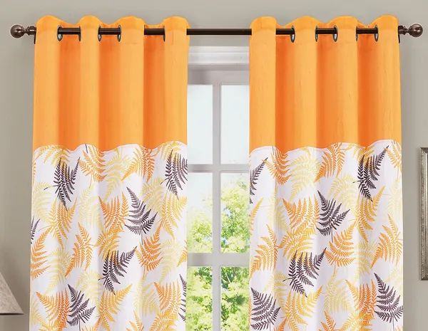 Pack_of_2_Pieces_Cotton_Orange_Tropical_Leaf_Printed_Eyelet_Curtain_Set_for_Window_and_Door