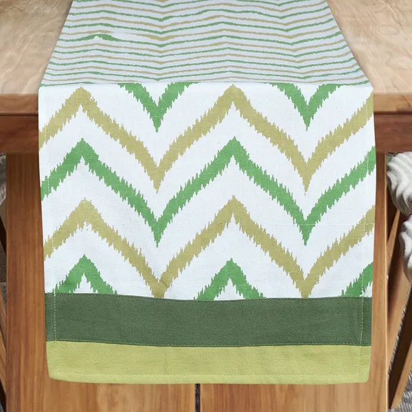 Pack_of_5,_7_&_9_Pieces_Cotton_Green_Chevron_Printed_Table_Runner_With_Place_Mat_for_Dining_&_Center_Table