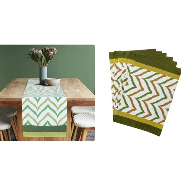 Pack_of_5,_7_&_9_Pieces_Cotton_Green_Chevron_Printed_Table_Runner_With_Place_Mat_for_Dining_&_Center_Table