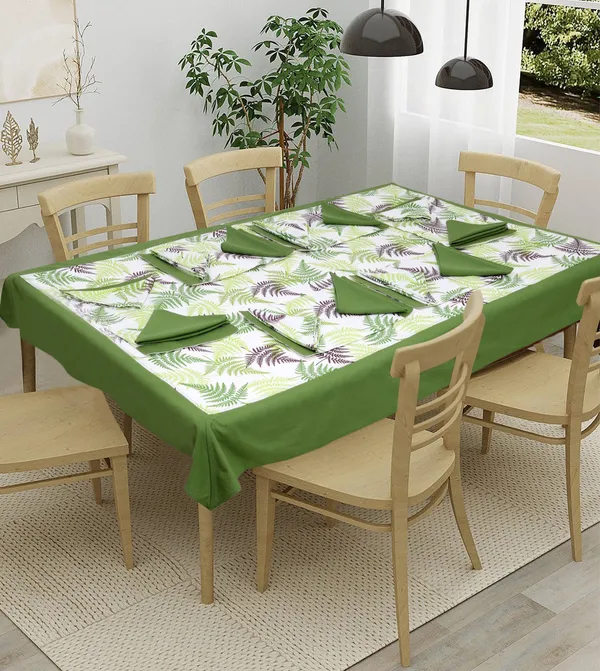 Pack_of_13,19_&_25_Cotton_Green_Tropical_Leaf_Collection_With_Place_Mat_&_Napkins-for_Dining_and_Center_Table