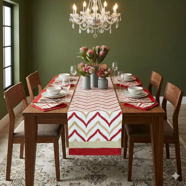 Pack_of_13,_19_&_25_Pieces_Cotton_Red_Chevron_Printed_Table_Runner_With_Place_Mat_and_Napkin_For_Dining_&_Center_Table