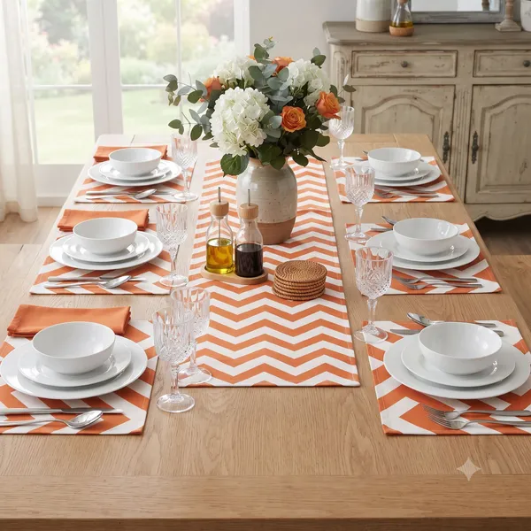 Pack_of_18_Pieces_Cotton_Orange_Chevron_Printed_Place_Mat_for_Dining_and_Center_Tablefor_Dining_Table