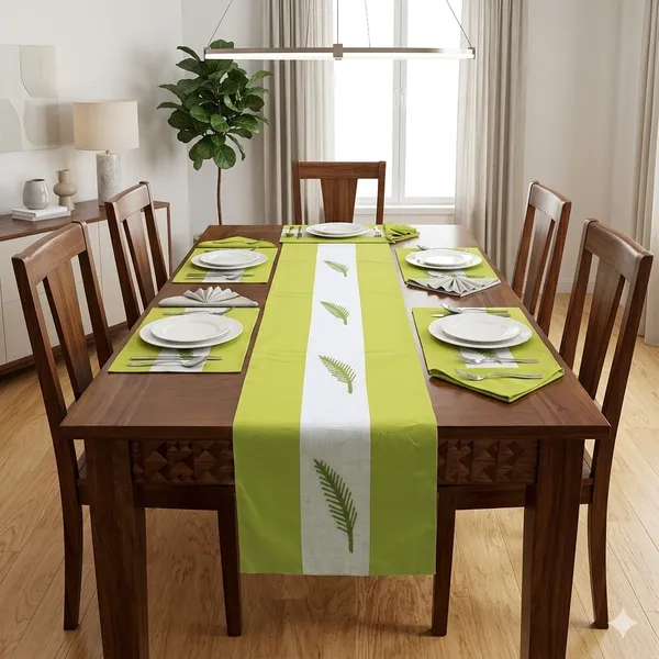 Adornado_leaf_embroidery_Green_Table_Runner_With_Place_Mat_and_Napkin-Dining_&_Center_Table_for_Decoration_and_Party