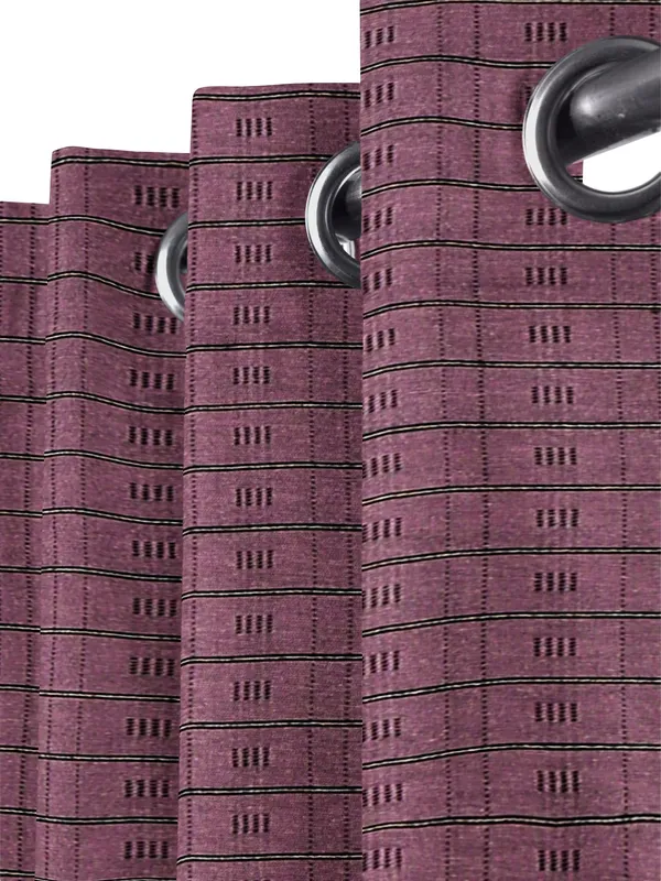 Pack_of_3_Pieces_Cotton_Ancient_Copper_Check_Reflection_Collection_Eyelet_Curtain_Set_For_Bedroom_and_Living_Room