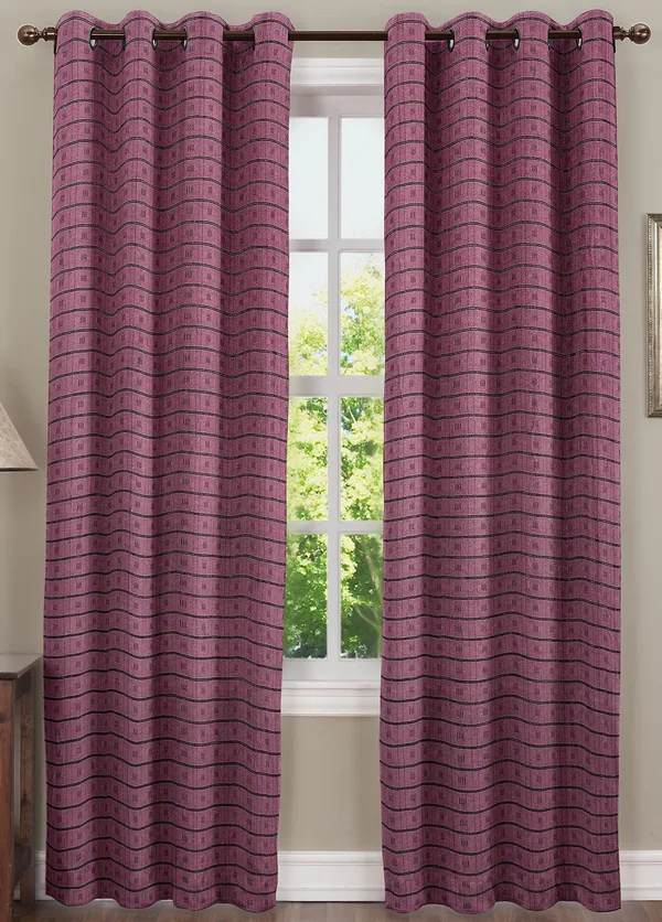 Pack_of_3_Pieces_Cotton_Ancient_Copper_Check_Reflection_Collection_Eyelet_Curtain_Set_For_Bedroom_and_Living_Room