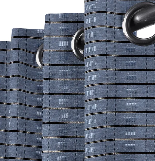 Pack_of_2_Cotton_Steel_Grey_Check_Reflection_Collection_Eyelet_Curtainfor_Window_and_Door