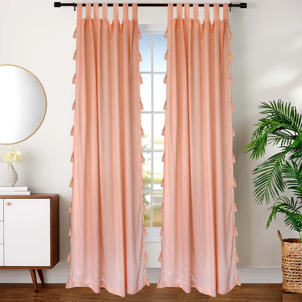 Pack_of_2_Cotton_Peach_Sheer_Summer_fun_Tassel_Tab_Top_Curtain_Set_for_Window_and_Door