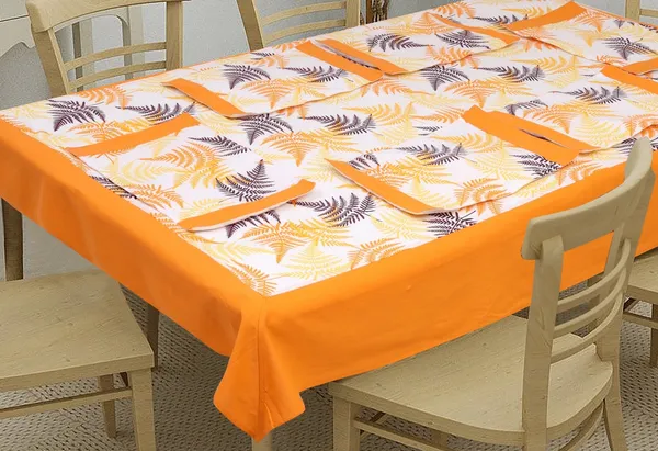 Pack_of_5,7_&_9_Cotton_Orange_Tropical_Leaf_Collection_Table_Cover_With_Place_Mat-for_Dining_and_Center_Table