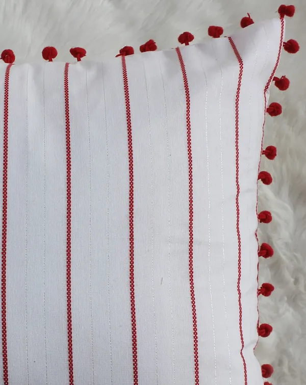 Pack_of_2_Piece_Cotton_White_Red_Pin_Stripe_Pompom_Collection_Cushion_&_Pillow_Cover-for_Living_Room_and_Bedroom
