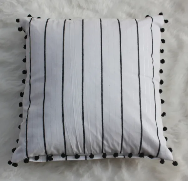 Pack_of_2_Piece_Cotton_White_Black_Pin_Stripe_Pompom_Collection_Cushion_&_Pillow_Cover-for_Living_Room_and_Bedroom