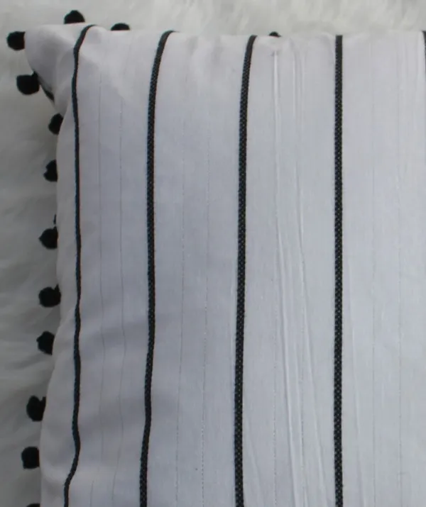 Pack_of_2_Piece_Cotton_White_Black_Pin_Stripe_Pompom_Collection_Cushion_&_Pillow_Cover-for_Living_Room_and_Bedroom