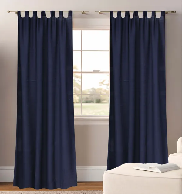 Pack_of_2_Piece_Cotton_Dark_Blue_Solid_Sheer_Summer_fun_Colorful_Tab_Top_Curtain_Set-For_Bedroom_and_Living_Room