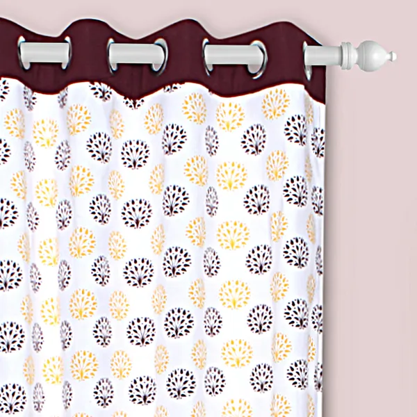 Dekor_World_2_Piece_Cotton_Yellow_Brown_Sunshine_Garden_Printed_Collection_Eyelet_Curtain_Set-110x275cm_(4x9Feet)_Long_Curtain-For_Bedroom_and_Living_Room