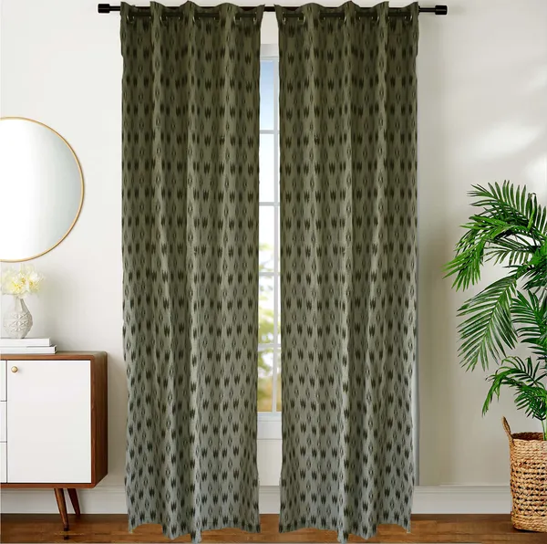 Pack_of_2_Piece_Cotton_Black_Pochampaaly_Weave_Ikat_Printed_Grommet_Collection_Curtain_Set-For_Bedroom_and_Living_Room