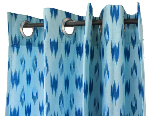 Pack_of_2_Piece_Cotton_Blue_Pochampaaly_Weave_Ikat_Printed_Grommet_Collection_Curtain_Set-For_Bedroom_and_Living_Room