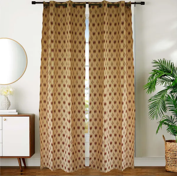 Pack_of_2_Piece_Cotton_Beige_Pochampaaly_Weave_Ikat_Printed_Grommet_Collection_Curtain_Set-For_Bedroom_and_Living_Room