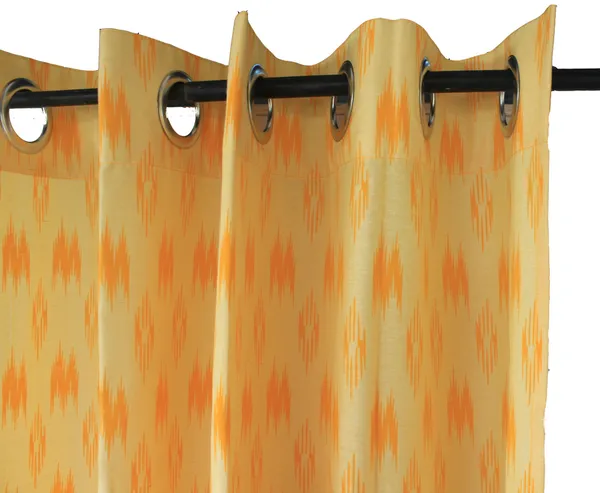 Pack_of_2_Piece_Cotton_Yellow_Pochampaaly_Weave_Ikat_Printed_Grommet_Collection_Curtain_Set-For_Bedroom_and_Living_Room