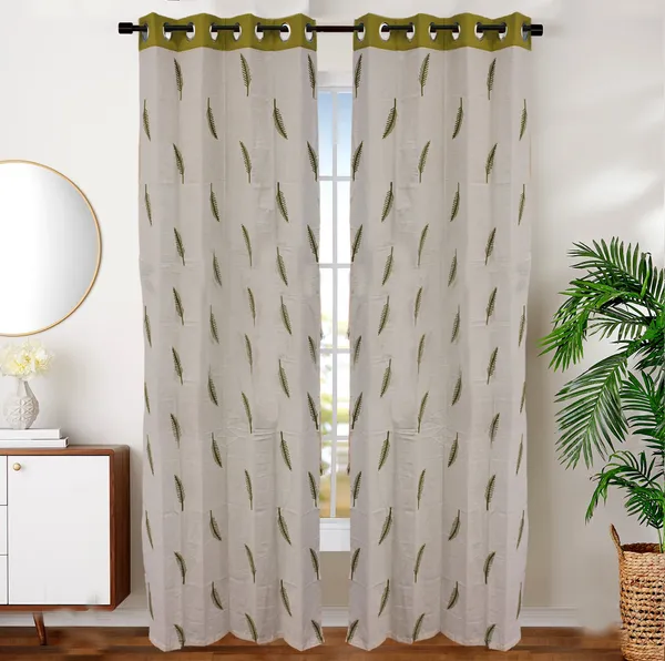 Pack_of_2_Cotton_Green_Adornado_leaf_embroidery_Collection_Curtain_Set_for_Window_and_Door