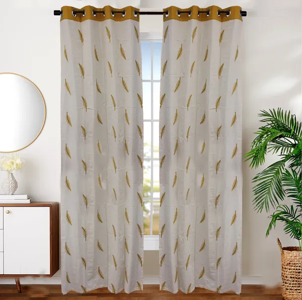 Pack_of_2_Cotton_Yellow_Adornado_leaf_embroidery_Collection_Curtain_Set_for_Window_and_Door