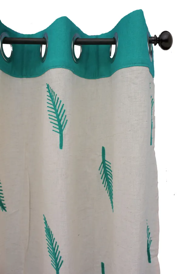 Pack_of_2_Cotton_Aqua_Adornado_leaf_embroidery_Collection_Curtain_Set_for_Window_and_Door