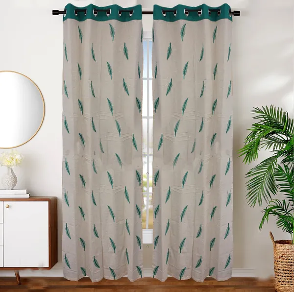 Pack_of_2_Cotton_Aqua_Adornado_leaf_embroidery_Collection_Curtain_Set_for_Window_and_Door