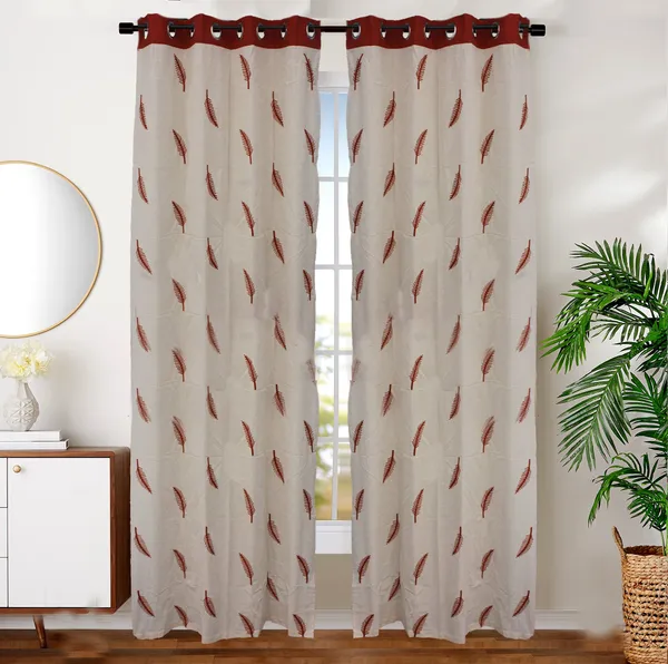 Pack_of_2_Cotton_Rust_Adornado_leaf_embroidery_Collection_Curtain_Set_for_Window_and_Door