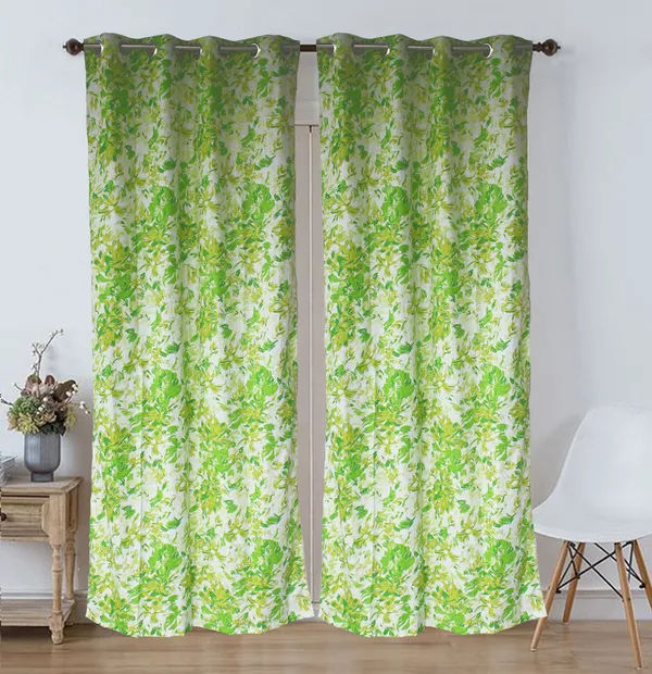 Pack_of_2_Cotton_Bright_Green_Rosy_Reflections_Collection_Eyelet_Curtain_Set_for_Window_and_Door
