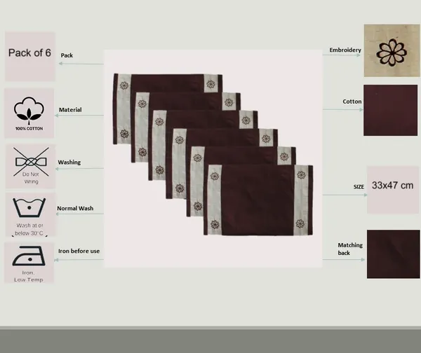 Pack_of_6_Piece_Cotton_Brown_Vally_of_flowers_Collection_Place_Mat-For_Dinning_Table,_Center_Room_and_Kitchen