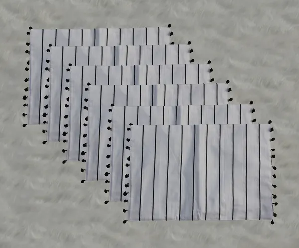 Pack_of_18_Piece_Cotton_White-Black_Pin_Stripe_Pompom_Collection_Place_Mat_With_Napkin-For_Dinning_Table,_Center_Room_and_Kitchen