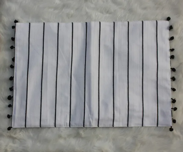 Pack_of_18_Piece_Cotton_White-Black_Pin_Stripe_Pompom_Collection_Place_Mat_With_Napkin-For_Dinning_Table,_Center_Room_and_Kitchen