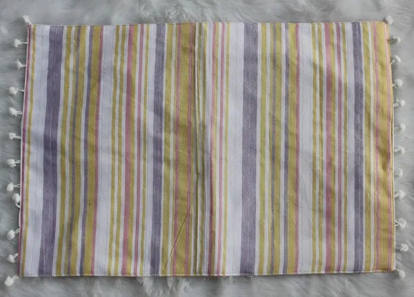 Pack_of_6_Pieces_Cotton_Candy_Stripe_Pompom_Collection_Place_Mat_(Yellow,_33x47_cm_or_13x19_Inches)-For_Dinning_Table,_Center_Room_and_Kitchen