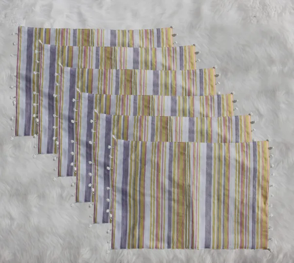 Pack_of_6_Pieces_Cotton_Candy_Stripe_Pompom_Collection_Place_Mat_(Yellow,_33x47_cm_or_13x19_Inches)-For_Dinning_Table,_Center_Room_and_Kitchen