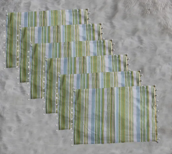 Pack_of_6_Pieces_Cotton_Candy_Stripe_Pompom_Collection_Place_Mat_(Green,_33x47_cm_or_13x19_Inches)-For_Dinning_Table,_Center_Room_and_Kitchen