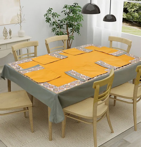 Pack_of_5,7_&_9_Cotton_Yellow_Mesh_Jacquard_Collection_Table_Cover_With_Place_Mat-for_Dining_and_Center_Table