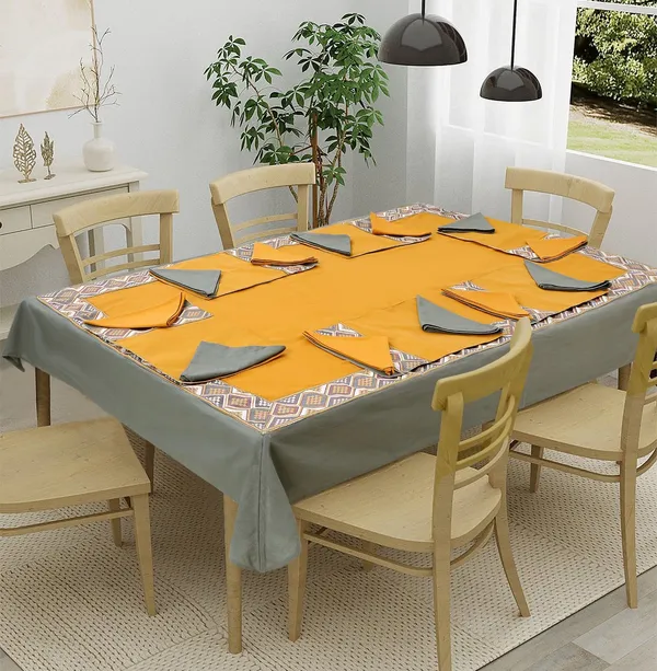 Pack_of_13,19_&_25_Cotton_Yellow_Mesh_Jacquard_Collection_With_Place_Mat_&_Napkins-for_Dining_and_Center_Table