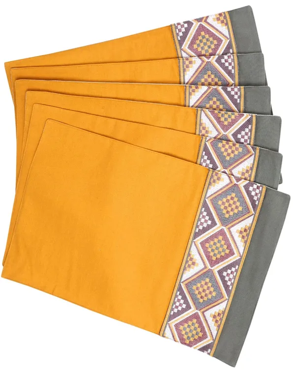Pack_of_13,19_&_25_Cotton_Yellow_Mesh_Jacquard_Collection_With_Place_Mat_&_Napkins-for_Dining_and_Center_Table