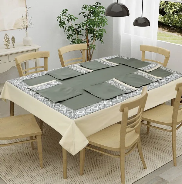 Pack_of_5,7_&_9_Cotton_Silver_Mesh_Jacquard_Collection_Table_Cover_With_Place_Mat-for_Dining_and_Center_Table