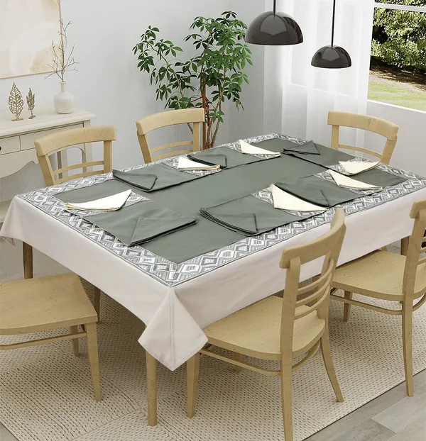 Pack_of_13,19_&_25_Cotton_Silver_Mesh_Jacquard_Collection_With_Place_Mat_&_Napkins-for_Dining_and_Center_Table