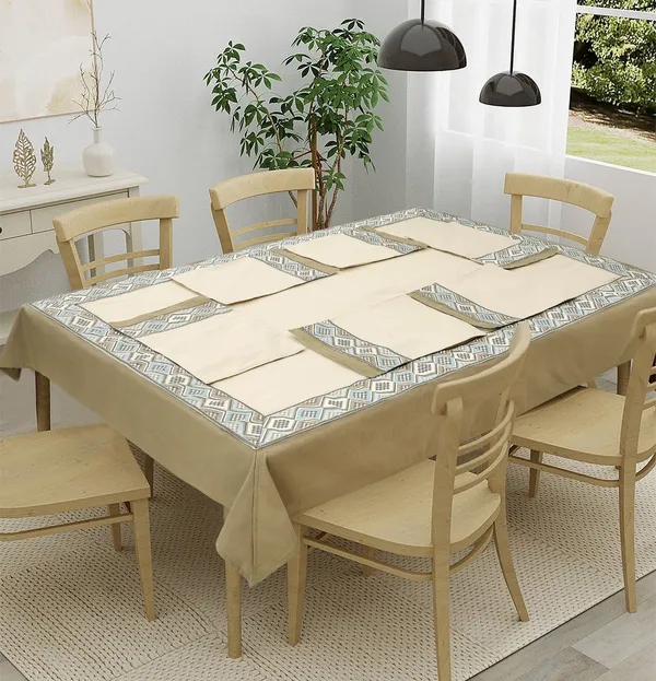 Pack_of_5,7_&_9_Cotton_Blue_Mesh_Jacquard_Collection_Table_Cover_With_Place_Mat-for_Dining_and_Center_Table